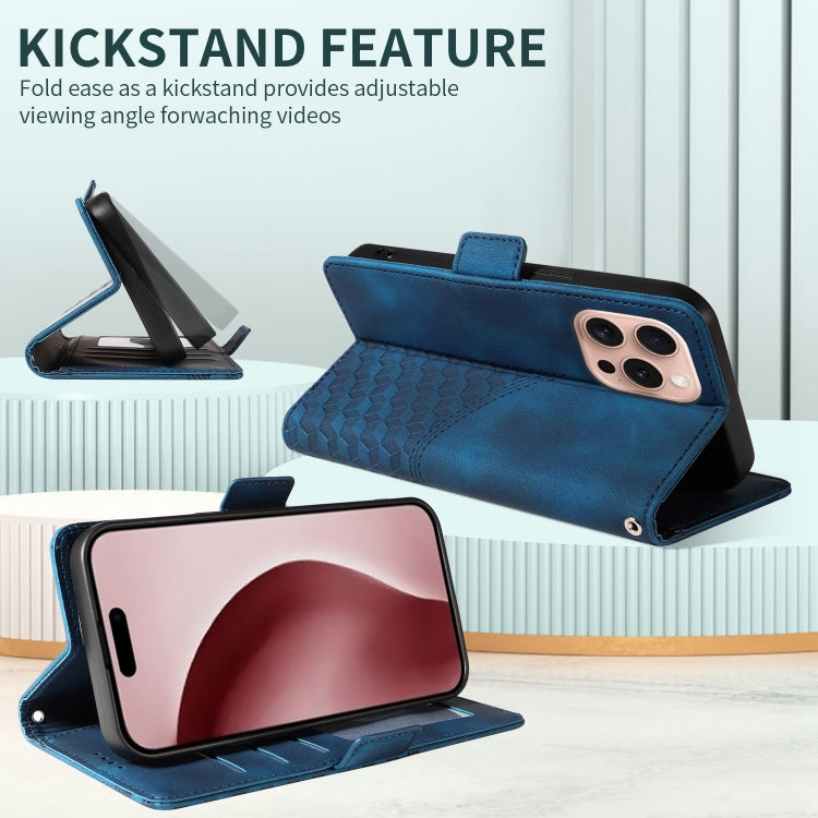 For iPhone 16 Pro Embossed Rhombus Starry Leather Phone Case(Blue) - free shipping - PMC TechLife - Order now!