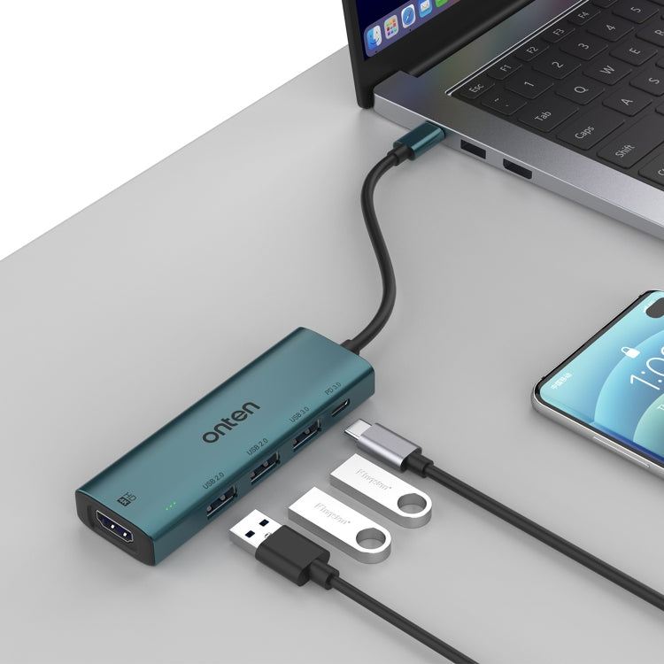 Onten UC123 5 in 1 USB-C / Type-C to HDMI + USB3.0 HUB Docking Station with 5V Input - free shipping - PMC Jewellery - Order now!