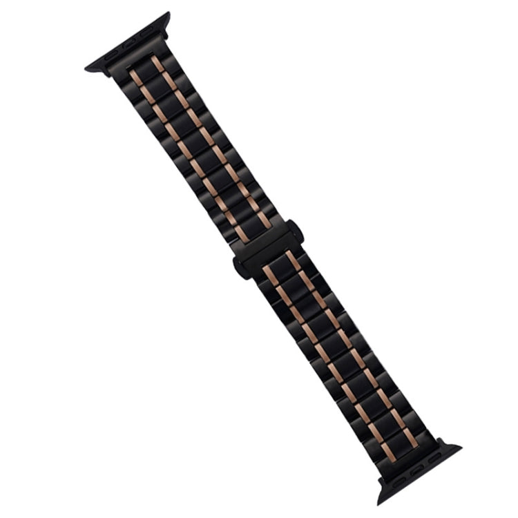 For Apple Watch Series 9 41mm Five-Beads Stainless Steel Watch Band(Black Rose Gold) - Watch Bands by PMC Jewellery | Online Shopping South Africa | PMC Jewellery