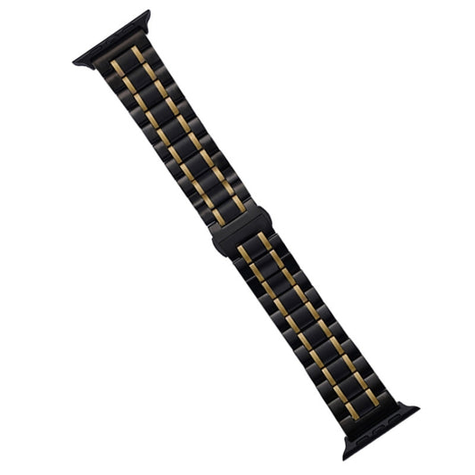 For Apple Watch Series 8 41mm Five-Beads Stainless Steel Watch Band(Black Gold) - Watch Bands by PMC Jewellery | Online Shopping South Africa | PMC Jewellery