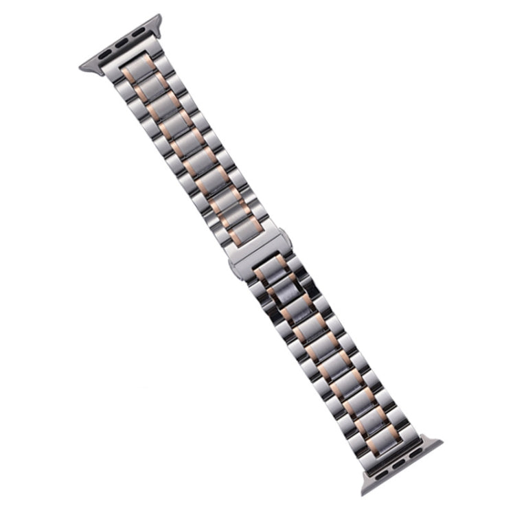 For Apple Watch SE 44mm Five-Beads Stainless Steel Watch Band(Silver Rose Gold) - Watch Bands by PMC Jewellery | Online Shopping South Africa | PMC Jewellery