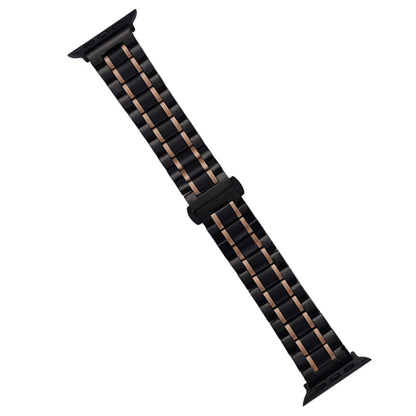 For Apple Watch Series 5 40mm Five-Beads Stainless Steel Watch Band(Black Rose Gold) - Watch Bands by PMC Jewellery | Online Shopping South Africa | PMC Jewellery