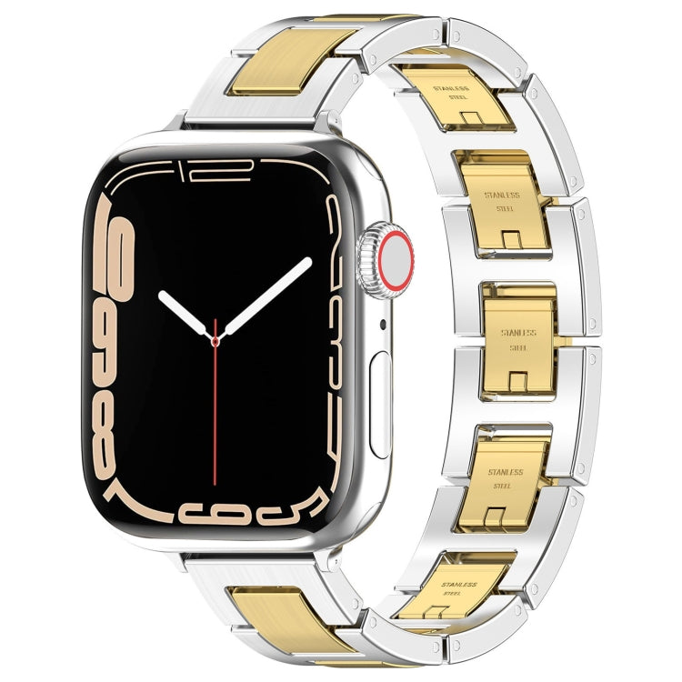 For Apple Watch Series 2 42mm H Slim Stainless Steel Watch Band(Silver Gold) - Watch Bands by PMC Jewellery | Online Shopping South Africa | PMC Jewellery