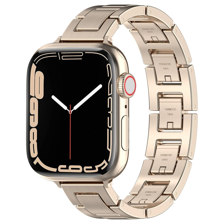 For Apple Watch 38mm H Slim Stainless Steel Watch Band(Starlight) - Watch Bands by PMC Jewellery | Online Shopping South Africa | PMC Jewellery