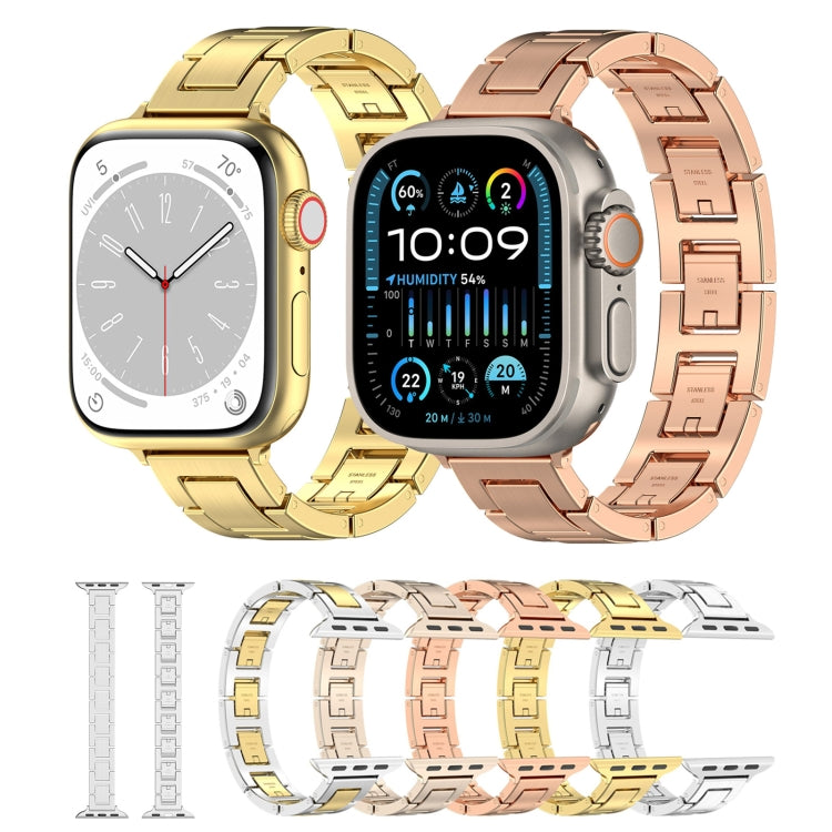 For Apple Watch Series 8 41mm H Slim Stainless Steel Watch Band(Rose Gold) - Watch Bands by PMC Jewellery | Online Shopping South Africa | PMC Jewellery