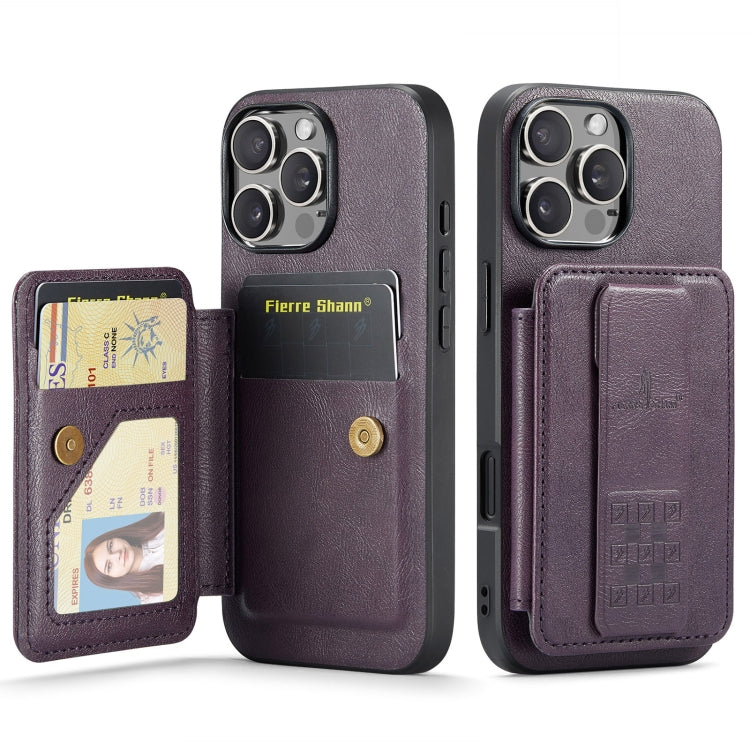 For iPhone 16 Pro Max Fierre Shann Oil Wax Cow Leather Card Holder Back Phone Case(Purple) - iPhone 16 Pro Max Cases by FIERRE SHANN | Online Shopping South Africa | PMC Jewellery | Buy Now Pay Later Mobicred