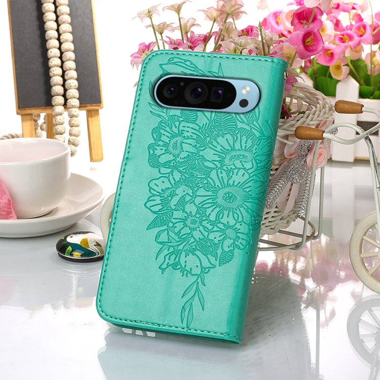For Google Pixel 9 Embossed Butterfly Leather Phone Case(Green) - Google Cases by PMC TechLife | Online Shopping South Africa | PMC TechLife | Buy Now Pay Later Mobicred