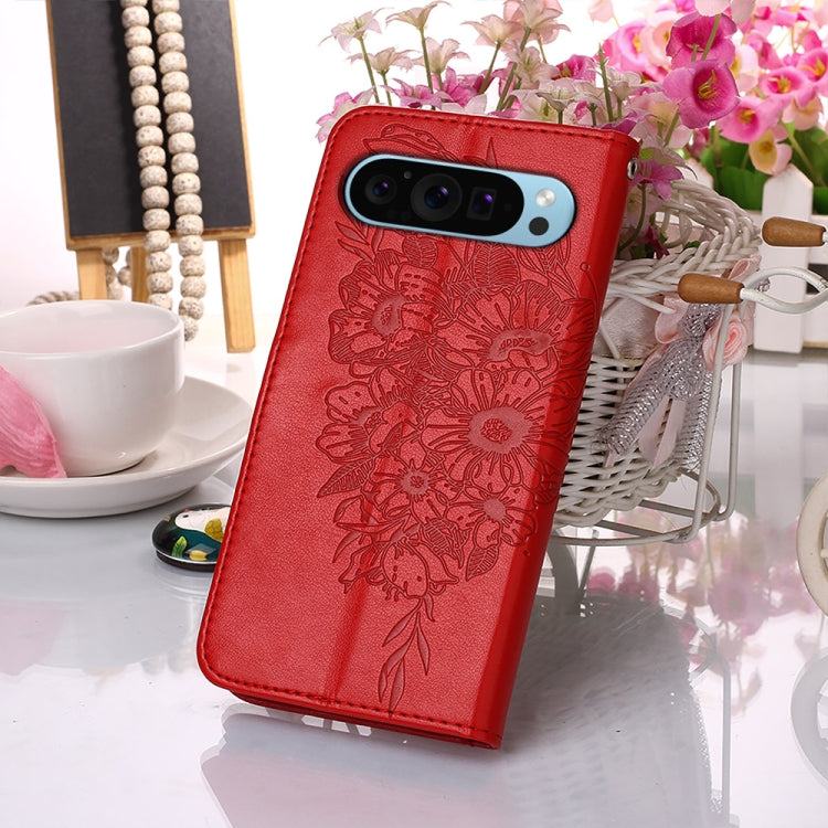 For Google Pixel 9 Embossed Butterfly Leather Phone Case(Red) - Google Cases by PMC TechLife | Online Shopping South Africa | PMC TechLife | Buy Now Pay Later Mobicred