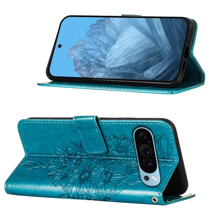 For Google Pixel 9 Embossed Butterfly Leather Phone Case(Blue) - Google Cases by PMC TechLife | Online Shopping South Africa | PMC TechLife | Buy Now Pay Later Mobicred