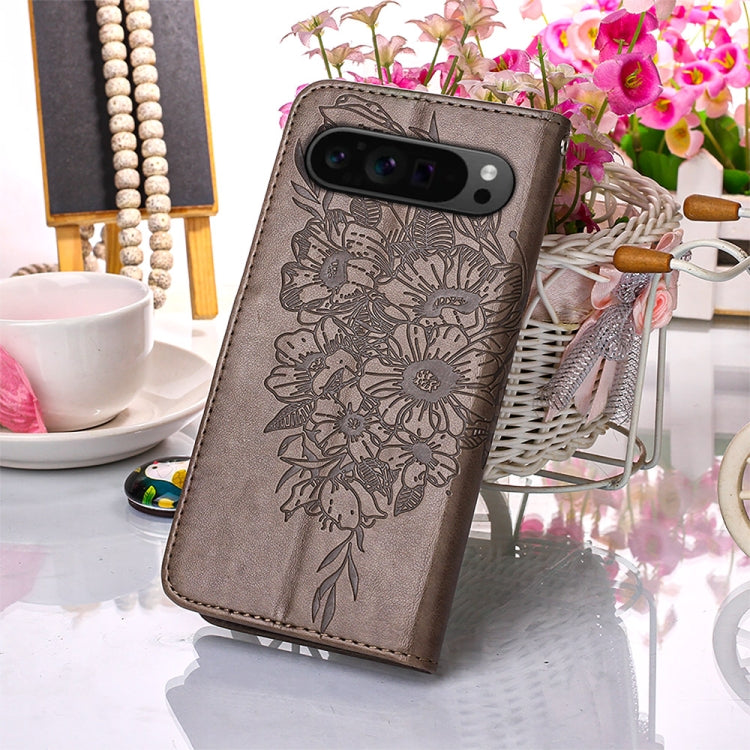For Google Pixel 9 Pro Embossed Butterfly Leather Phone Case(Grey) - Google Cases by PMC TechLife | Online Shopping South Africa | PMC TechLife | Buy Now Pay Later Mobicred