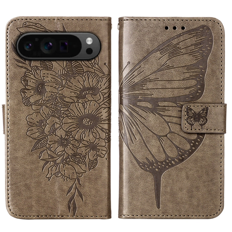 For Google Pixel 9 Pro Embossed Butterfly Leather Phone Case(Grey) - Google Cases by PMC TechLife | Online Shopping South Africa | PMC TechLife | Buy Now Pay Later Mobicred