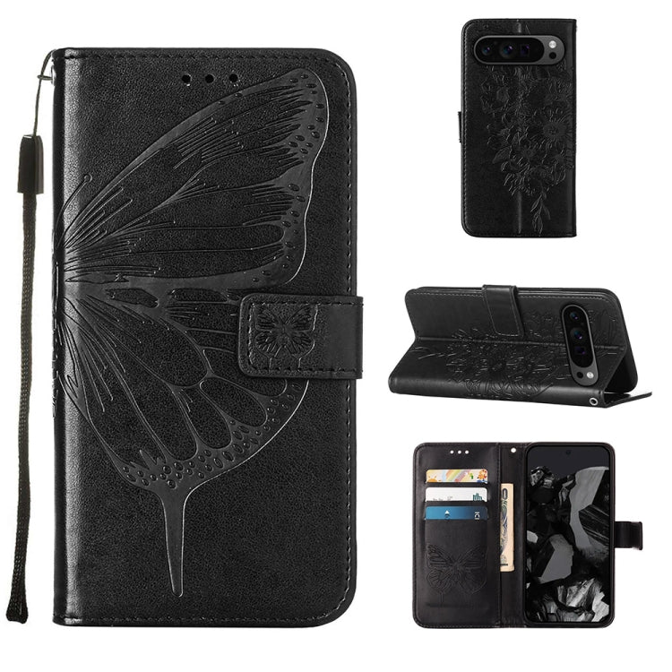 For Google Pixel 9 Pro Embossed Butterfly Leather Phone Case(Black) - Google Cases by PMC TechLife | Online Shopping South Africa | PMC TechLife | Buy Now Pay Later Mobicred