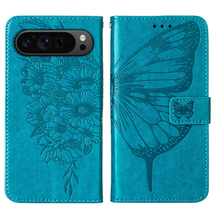 For Google Pixel 9 Pro Embossed Butterfly Leather Phone Case(Blue) - Google Cases by PMC TechLife | Online Shopping South Africa | PMC TechLife | Buy Now Pay Later Mobicred