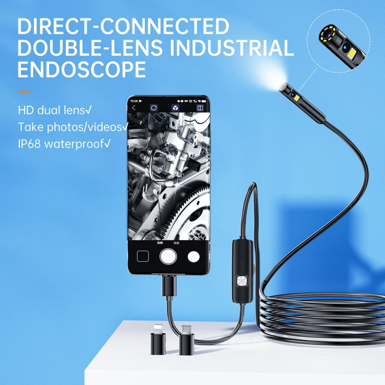 AN112 8mm Double Lenses HD Industry Endoscope Type-C + Micro USB + 8 Pin Connection, Length:3.5m Soft Tube -  by PMC TechLife | Online Shopping South Africa | PMC TechLife | Buy Now Pay Later Mobicred