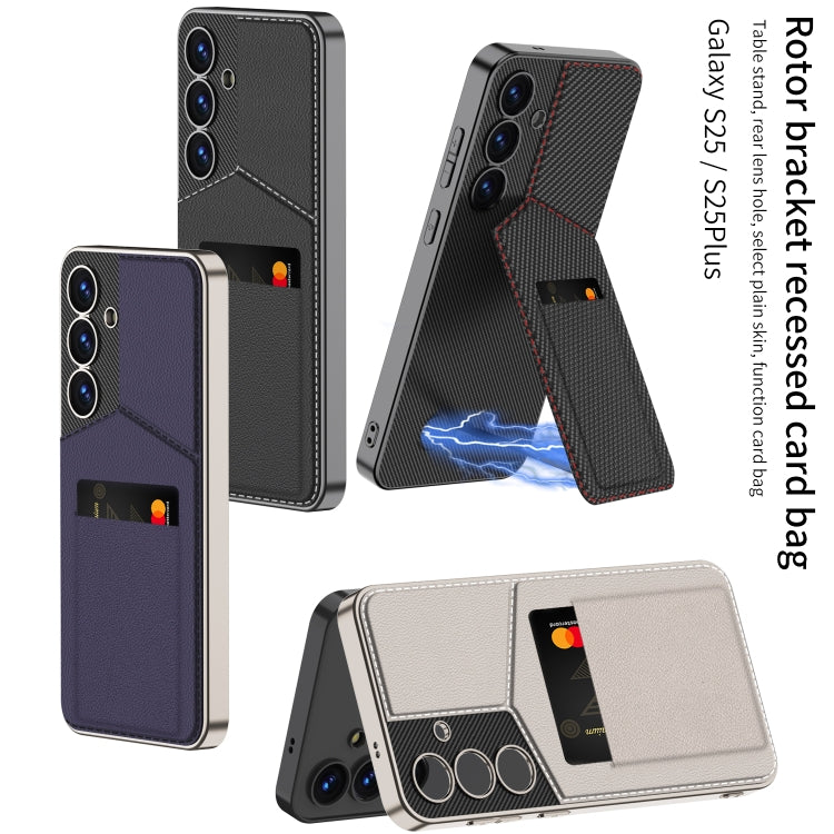 For Samsung Galaxy S25 5G GKK Rotor Bracket Recessed Card Bag Full Coverage Phone Case(Grey) - Galaxy S25 5G Cases by GKK | Online Shopping South Africa | PMC Jewellery | Buy Now Pay Later Mobicred