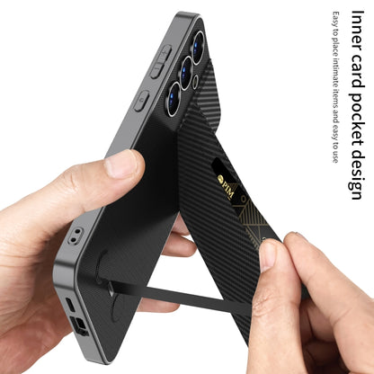 For Samsung Galaxy S25 5G GKK Rotor Bracket Recessed Card Bag Full Coverage Phone Case(Carbon Fibre Texture) - Galaxy S25 5G Cases by GKK | Online Shopping South Africa | PMC Jewellery | Buy Now Pay Later Mobicred