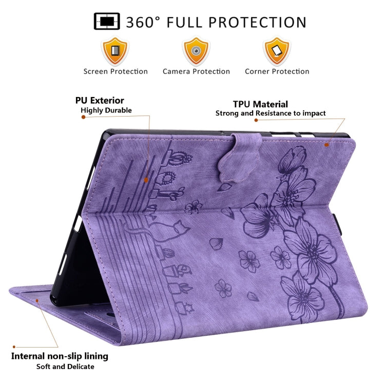 For Honor Pad 9 Cartoon Sakura Cat Embossed Leather Tablet Case(Purple) - Honor by PMC TechLife | Online Shopping South Africa | PMC TechLife | Buy Now Pay Later Mobicred