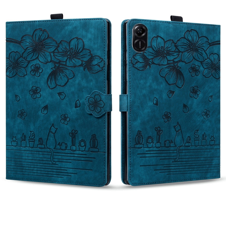 For Honor Pad X8a Cartoon Sakura Cat Embossed Leather Tablet Case(Blue) - Honor by PMC TechLife | Online Shopping South Africa | PMC TechLife | Buy Now Pay Later Mobicred