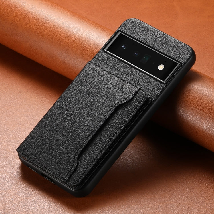 For Google Pixel 6 Pro Calf Texture Card Bag Design Full Coverage Phone Case(Black) - Google Cases by PMC TechLife | Online Shopping South Africa | PMC TechLife | Buy Now Pay Later Mobicred