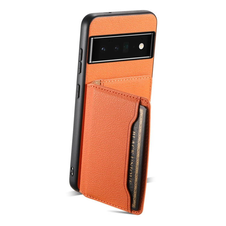 For Google Pixel 6 Pro Calf Texture Card Bag Design Full Coverage Phone Case(Orange) - Google Cases by PMC TechLife | Online Shopping South Africa | PMC TechLife | Buy Now Pay Later Mobicred