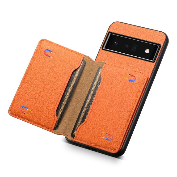 For Google Pixel 6 Pro Calf Texture Card Bag Design Full Coverage Phone Case(Orange) - Google Cases by PMC TechLife | Online Shopping South Africa | PMC TechLife | Buy Now Pay Later Mobicred