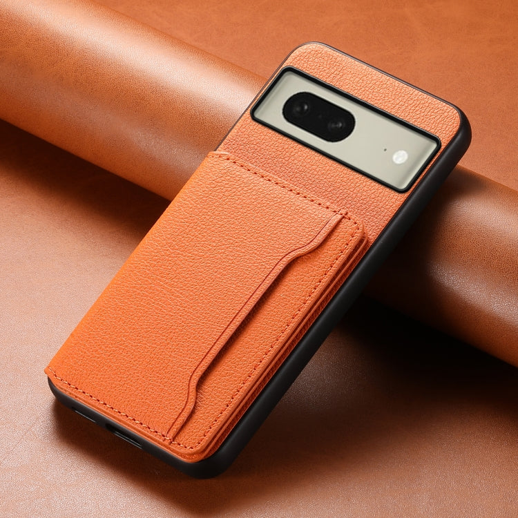 For Google Pixel 8 Calf Texture Card Bag Design Full Coverage Phone Case(Orange) - Google Cases by PMC TechLife | Online Shopping South Africa | PMC TechLife | Buy Now Pay Later Mobicred