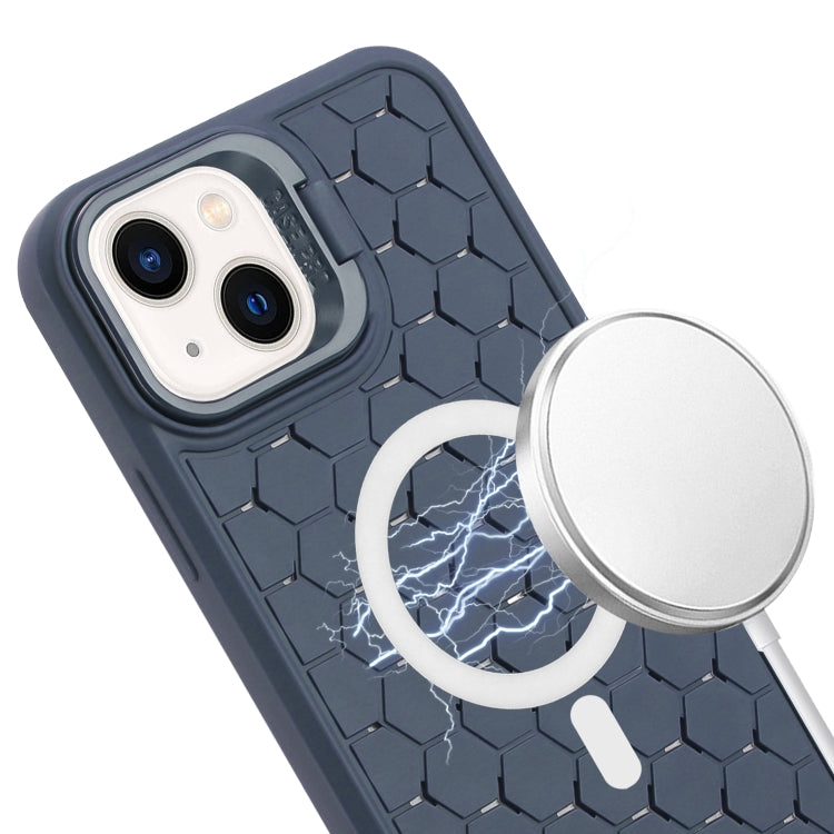 For iPhone 15 Honeycomb Radiating Lens Holder Magsafe Phone Case with Lanyard(Blue) - iPhone 15 Cases by PMC Jewellery | Online Shopping South Africa | PMC Jewellery