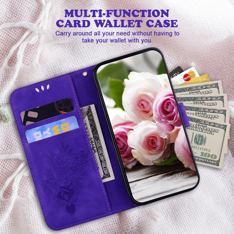 For Google Pixel 9 Butterfly Rose Embossed Leather Phone Case(Purple) - Google Cases by PMC TechLife | Online Shopping South Africa | PMC TechLife | Buy Now Pay Later Mobicred