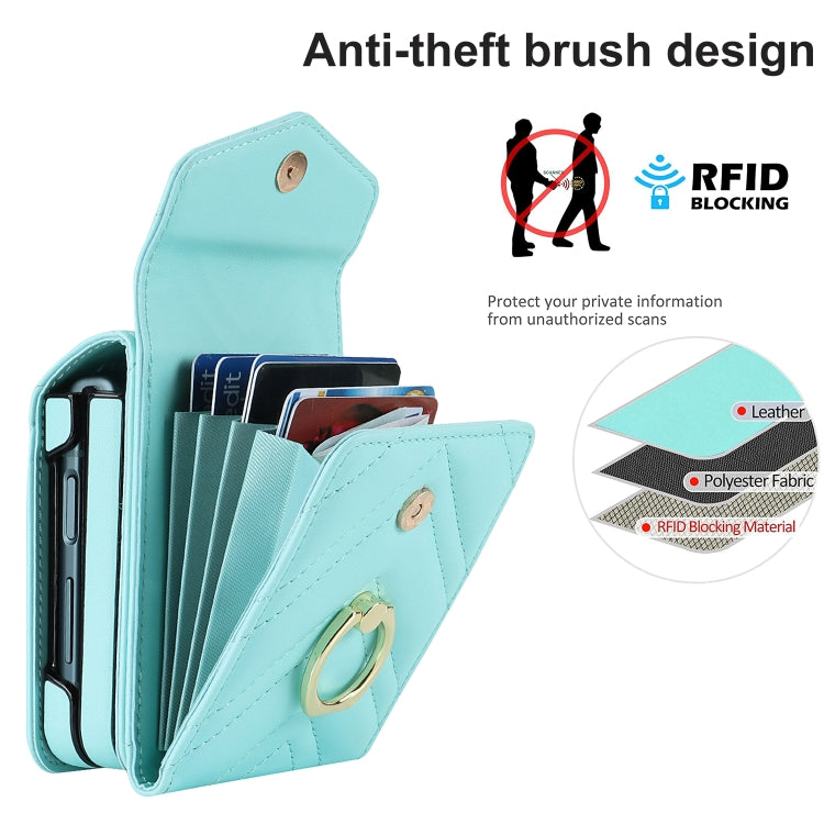 For Motorola Razr 40 V-shaped RFID Card Slot Phone Case with Ring Holder(Green) - Motorola Cases by PMC TechLife | Online Shopping South Africa | PMC TechLife | Buy Now Pay Later Mobicred