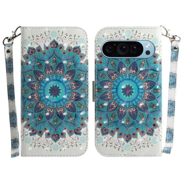 For Google Pixel 9 Pro 3D Colored Horizontal Flip Leather Phone Case(Peacock Wreath) - Google Cases by PMC TechLife | Online Shopping South Africa | PMC TechLife | Buy Now Pay Later Mobicred