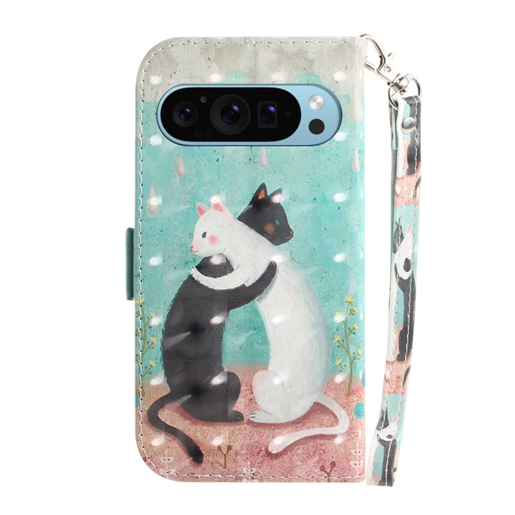 For Google Pixel 9 Pro 3D Colored Horizontal Flip Leather Phone Case(Black White Cat) - Google Cases by PMC TechLife | Online Shopping South Africa | PMC TechLife | Buy Now Pay Later Mobicred