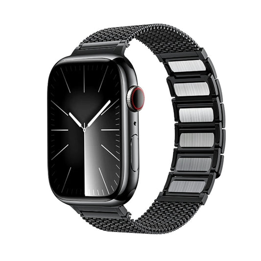 For Apple Watch Series 9 45mm Magnetic Clasp Braided Chain Stainless Steel Watch Band(Black) - Watch Bands by PMC Jewellery | Online Shopping South Africa | PMC Jewellery