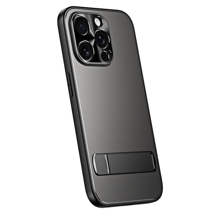 For iPhone 15 Pro R-JUST RJ-61 Electroplating Frosted TPU + PC Phone Case with Holder(Grey) - iPhone 15 Pro Cases by R-JUST | Online Shopping South Africa | PMC TechLife