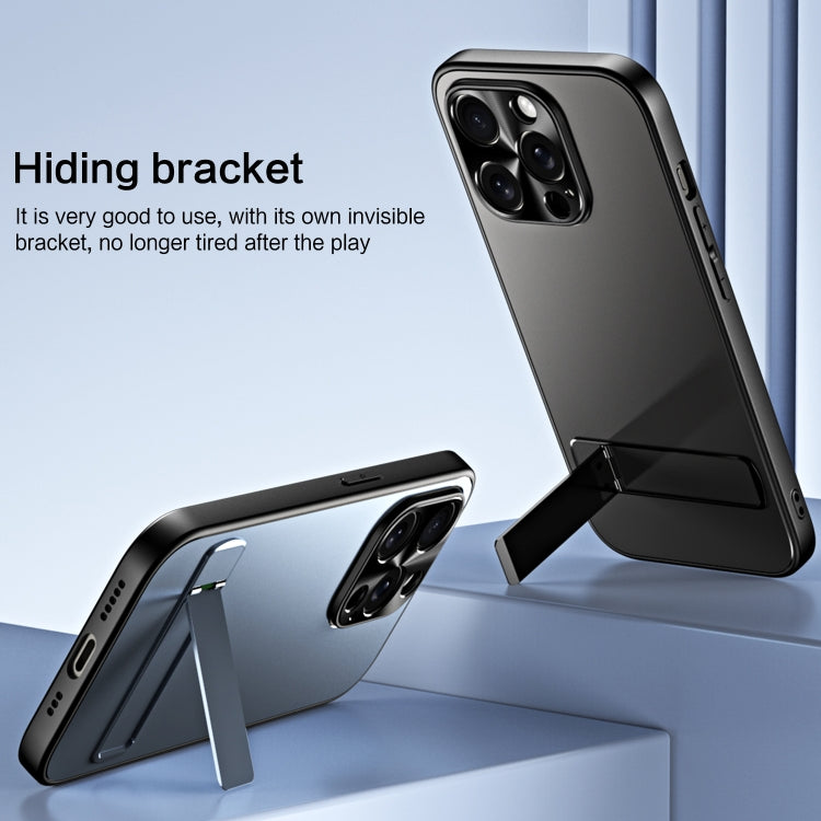For iPhone 13 Pro Max R-JUST RJ-61 Electroplating Frosted TPU + PC Phone Case with Holder(Blue) - iPhone 13 Pro Max Cases by R-JUST | Online Shopping South Africa | PMC TechLife | Buy Now Pay Later Mobicred