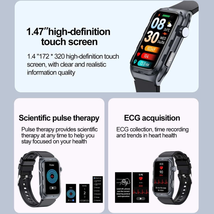 TK79 1.47 inch IP68 Waterproof Smart Watch, Support ECG / Blood Glucose / Blood Oxygen Monitoring / Uric Acid(Black) - Smart Wristbands by PMC Jewellery | Online Shopping South Africa | PMC Jewellery | Buy Now Pay Later Mobicred