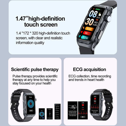 TK79 1.47 inch IP68 Waterproof Smart Watch, Support ECG / Blood Glucose / Blood Oxygen Monitoring / Uric Acid(Black) - Smart Wristbands by PMC Jewellery | Online Shopping South Africa | PMC Jewellery | Buy Now Pay Later Mobicred