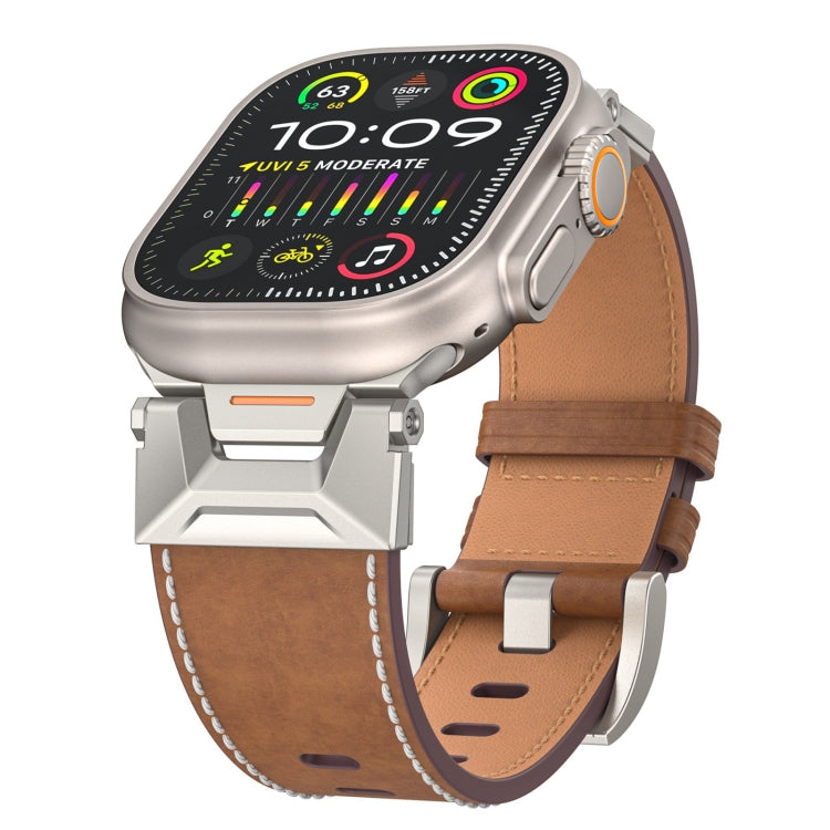 For Apple Watch Ultra 2 49mm Mecha Style Leather Watch Band(Dark Brown) - Watch Bands by PMC TechLife | Online Shopping South Africa | PMC TechLife | Buy Now Pay Later Mobicred