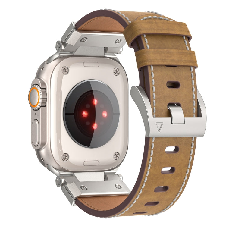 For Apple Watch Ultra 2 49mm Mecha Style Leather Watch Band(Light Brown) - Watch Bands by PMC TechLife | Online Shopping South Africa | PMC TechLife
