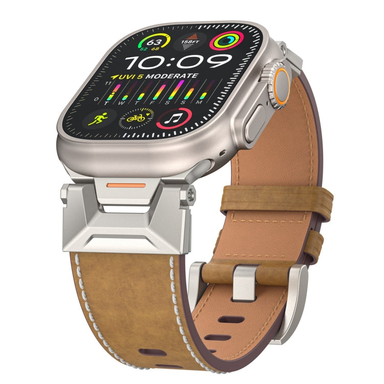 For Apple Watch Series 9 45mm Mecha Style Leather Watch Band(Light Brown) - Watch Bands by PMC TechLife | Online Shopping South Africa | PMC TechLife