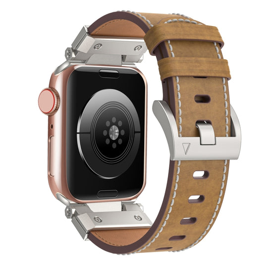 For Apple Watch Series 5 44mm Mecha Style Leather Watch Band(Light Brown) - Watch Bands by PMC Jewellery | Online Shopping South Africa | PMC Jewellery