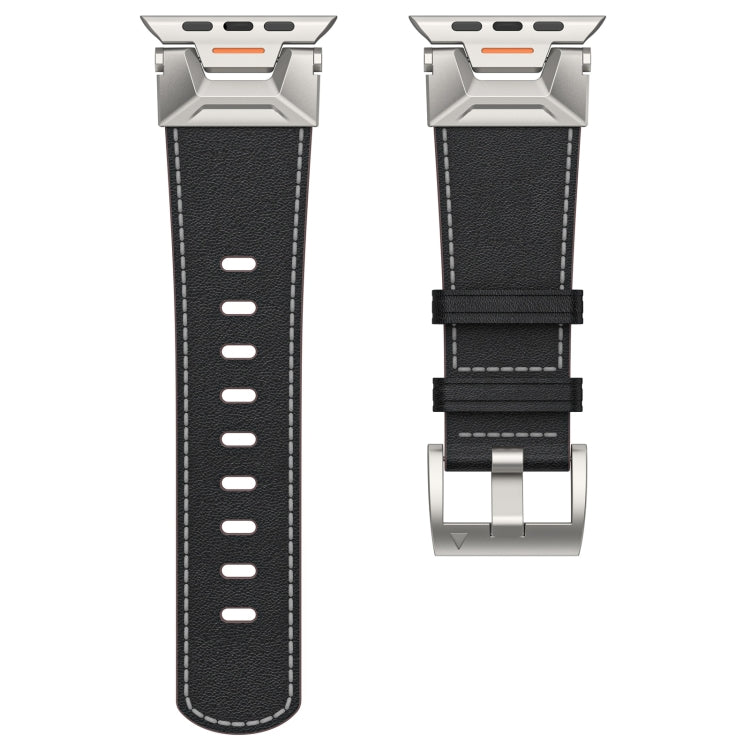 For Apple Watch 42mm Mecha Style Leather Watch Band(Black Napa) - Watch Bands by PMC Jewellery | Online Shopping South Africa | PMC Jewellery