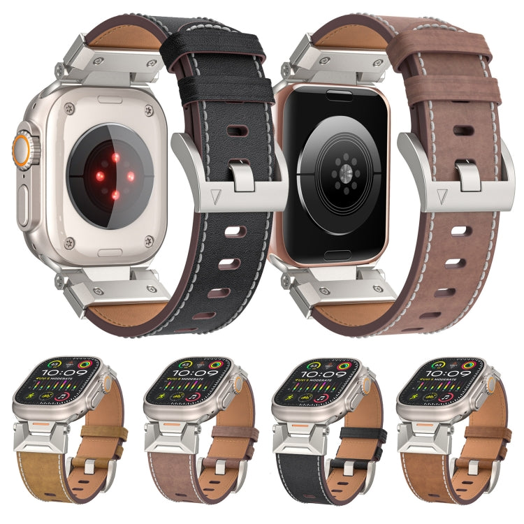 For Apple Watch Series 3 42mm Mecha Style Leather Watch Band(Light Brown) - Watch Bands by PMC TechLife | Online Shopping South Africa | PMC TechLife