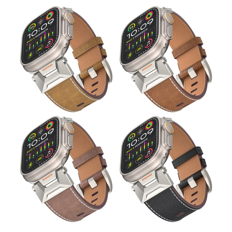 For Apple Watch Series 7 45mm Mecha Style Leather Watch Band(Dark Brown) - Watch Bands by PMC TechLife | Online Shopping South Africa | PMC TechLife