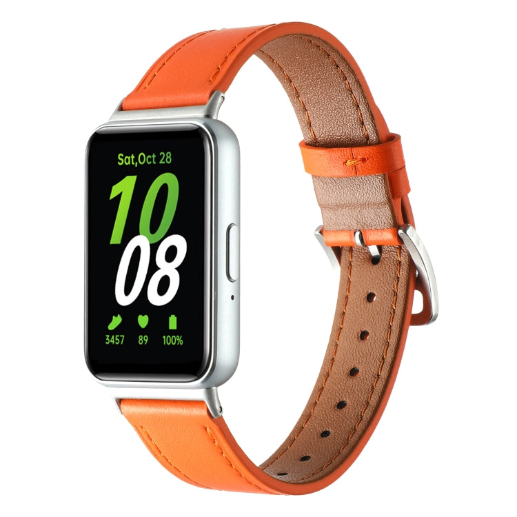 For Samsung Galaxy Fit 3 Sewing Thread Genuine Leather Watch Band(Orange) - Watch Bands by PMC Jewellery | Online Shopping South Africa | PMC Jewellery