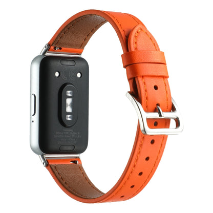 For Samsung Galaxy Fit 3 Sewing Thread Genuine Leather Watch Band(Orange) - Watch Bands by PMC Jewellery | Online Shopping South Africa | PMC Jewellery