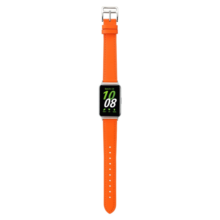 For Samsung Galaxy Fit 3 Sewing Thread Genuine Leather Watch Band(Orange) - Watch Bands by PMC Jewellery | Online Shopping South Africa | PMC Jewellery