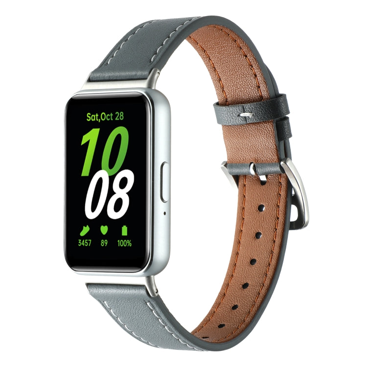 For Samsung Galaxy Fit 3 Sewing Thread Genuine Leather Watch Band(Grey) - Watch Bands by PMC Jewellery | Online Shopping South Africa | PMC Jewellery