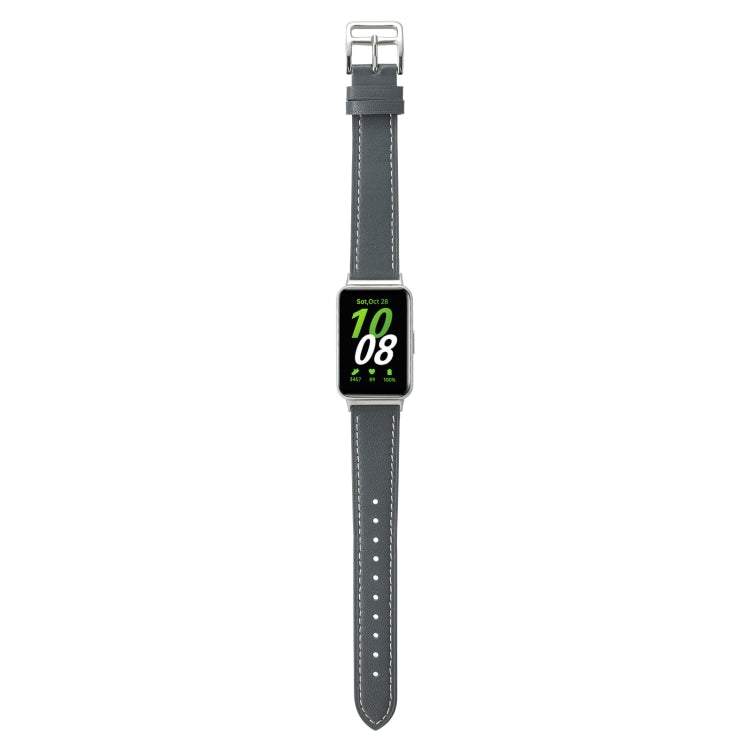 For Samsung Galaxy Fit 3 Sewing Thread Genuine Leather Watch Band(Grey) - Watch Bands by PMC Jewellery | Online Shopping South Africa | PMC Jewellery