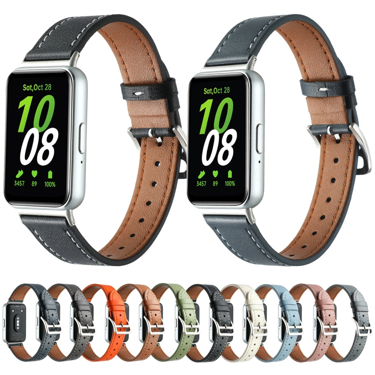 For Samsung Galaxy Fit 3 Sewing Thread Genuine Leather Watch Band(Brown) - Watch Bands by PMC TechLife | Online Shopping South Africa | PMC TechLife