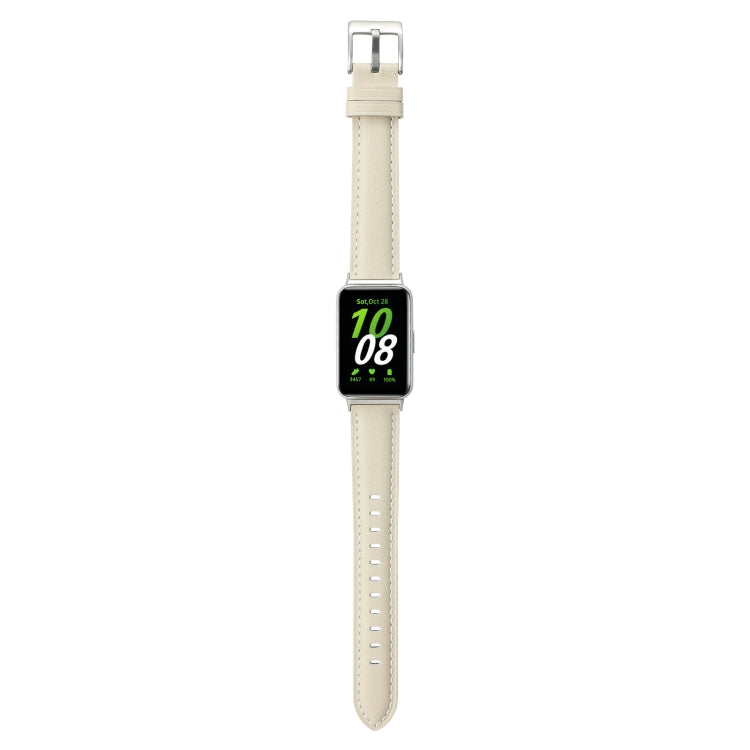 For Samsung Galaxy Fit 3 Pointed Tail Genuine Leather Watch Band(Milky White) - Watch Bands by PMC Jewellery | Online Shopping South Africa | PMC Jewellery